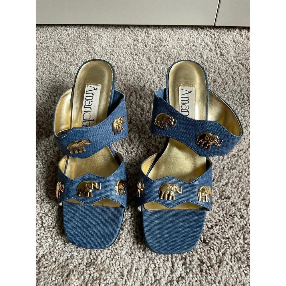 Amanda Sandals Elephant Denim Clear Heels 8.5 Shoes